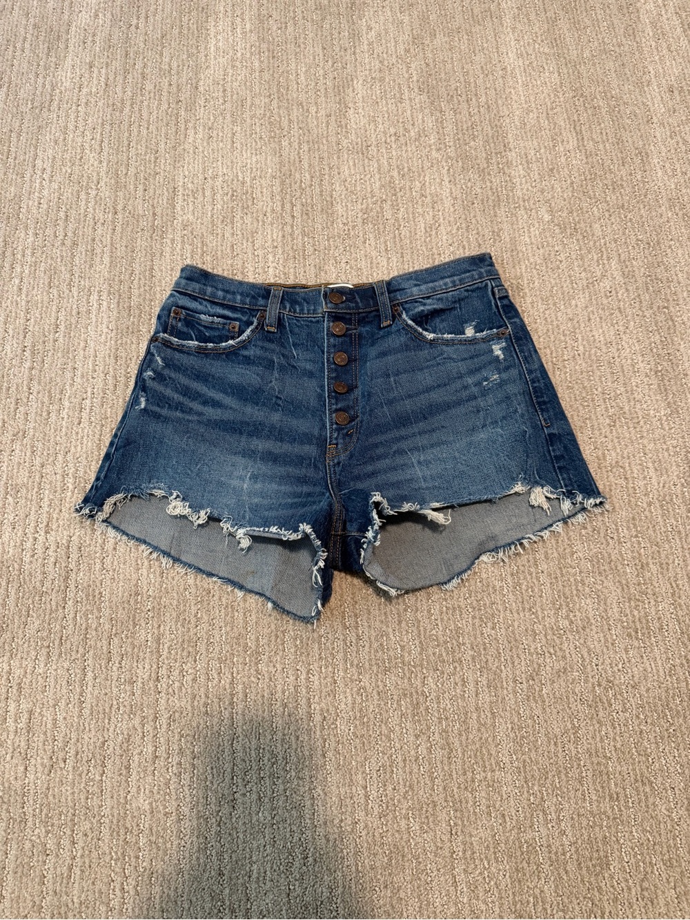 Abercrombie & Fitch Dark Blue Button-Front Frayed Denim Shorts
